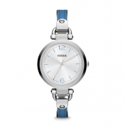 Fossil Georgia Three Hand Stainless Steel And Leather Watch - Blue Es3255