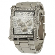 MENS - GENEVA PLATINUM Rectangular Case Diamond-Inspired Watch (Silver) [8898]
