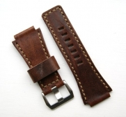 Handsewn Ammo Pouch Style Watchband for Bell & Ross BR01 BR03 in Chestnut Leather/Khaki Stitch Short