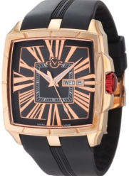 GV2 by Gevril Men's 9001 Fiamme Square Rose Gold IP Coated Case Sapphire Crystal Black Dial Day-Date Rubber Watch