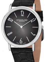 Stuhrling Original Men's 140A.01 Cuvette Contra Stainless Steel and Black Leather Band Ultra-Slim Watch
