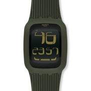 Swatch Touch Olive Black Dial Green Silicone Mens Watch SURG101