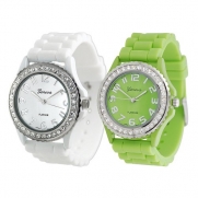 GP by Brinley Co. Women's Rhinestone-accented Silicone Watch (Set of 2 White and Lime)