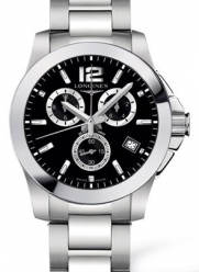 Longines Conquest Chronograph Black Dial Stainless Steel Mens Watch L36604566