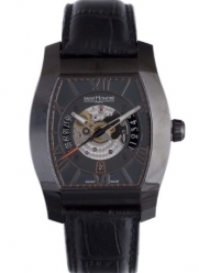 Saint Honore Men's 880092 7NRFO Monceau Automatic Tonneau Black PVD Leather Exhibition Watch