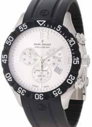 Claude Bernard Men's 10201 3 AIN Aquarider Silver Chronograph Rotating Bezel Rubber Watch