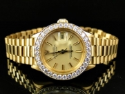 Pre-owned Ladies 18k Yellow Gold Rolex 27 Mm President Diamond Watch