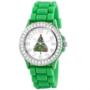Geneva Women's 5573_xmasgreentree Holiday Boyfriend White Dial with Christmas Tree and Crystals Watch