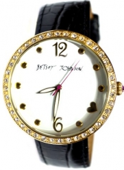 Betsey Johnson Black Leather Crystal Bezel Watch BJ00015-04