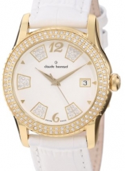 Claude Bernard Women's 61163 37JP BD Ladies Fashion Gold PVD Swarovski White Leather Watch