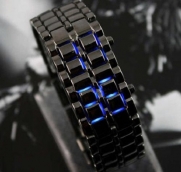 AQY Blue LED Digital Black Lava Style Wrist Watch Iron Metal Samurai Men with Box