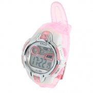 Pink Silver Tone LCD LED Digital Display Alarm Clock Sport Wrist Watch for Kid