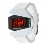 S9Q Cool Oversized Airplane Style Light Digital Sports Rubber Wrist Watch Men White