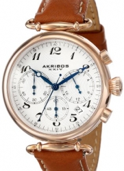 Akribos XXIV Women's AK630TN Rose-Tone Stainless Steel and Brown Leather Strap Watch