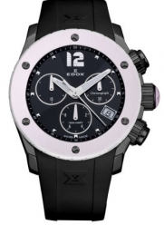 Edox Women's 10403 37NR NIN Class 1 Black Ion-Plating Chronograph Date Pink Ceramic Watch