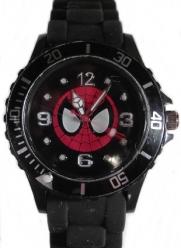 Marvel Comics SPIDERMAN Face Black Silicone Band WRIST WATCH