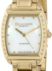 Rudiger Women's R2600-02-009 Bonn Gold Ion-Plated Coated Stainless Steel Tonneau Mother-Of-Pearl Diamond Watch