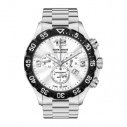 Claude Bernard Men's 10202 3 AIN Aquarider Silver Chronograph Rotating Bezel Steel Watch
