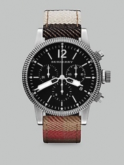 Burberry BU7815 Men's Utilitarian Swiss House Check Leather Strap Black Dial Chronograph Watch