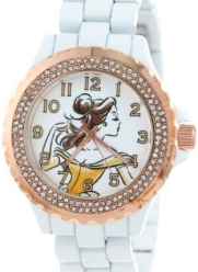 Disney Women's W001001 Belle White and Rose Gold Enamel Watch