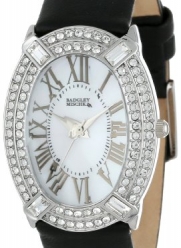 Badgley Mischka Women's BA/1225WMBK Swarovski Crystal Accented Silver-Tone Black Leather Strap Watch