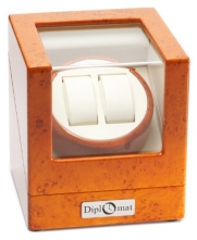 Diplomat Burl Wood Double Watch Winder with Off-White Leather Interior