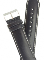Men's Polished Italian Leather Watchband Black 18mm Watch Band