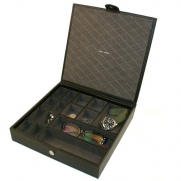 Valet Storage Organizer Jewelry Glasses Keys Compact Tray Black Leather