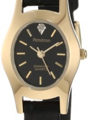 Armitron Women's 256198 NOW Diamond Accented Gold-Tone Black Leather Dress Watch