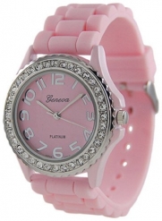 Geneva Platinum CZ Accented Silicon Link Watch, Large Face