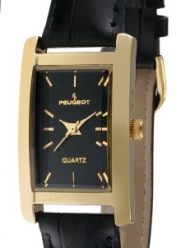 Peugeot Women's 3007BK Gold-Tone Black Leather Strap Watch