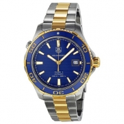 Tag Heuer Aquaracer Blue Dial Yellow Gold Plated and Stainless Steel Mens Watch WAK2120.BB0835