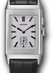 Jaeger LeCoultre Grande Reverso Silver Dial Stainless Steel Black Leather Ladies Watch Q3788570