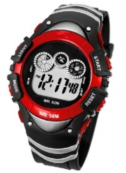50m Water-proof Digital-analog Boys Girls Sport Digital Watch with Alarm Stopwatch Chronograph 5106-Red