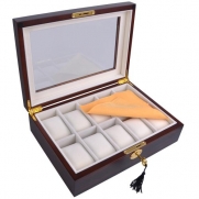 Elegent 10 Watch Organizer Display Case Walnut Wood Jewelry Box Storage Gift