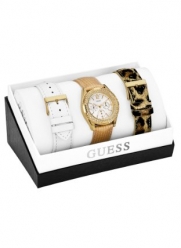 GUESS Women's U13597L1 Feminine Classic Gold-Tone Watch with Interchangeable Leather Straps
