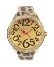 Womens Leopard Pattern Leather Strap Gold Dial Watch Jade LeBaum - JB202758G