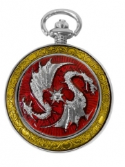 Celtic Pocket Watch Red Dragon Motif Roman Numerals with Chain Full Hunter Steampunk Cosplay PW-74