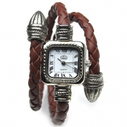 Sinceda Classic Women Watch Stylish Coffee Cable Leather Braided Around Bracelet Bangle Black Watch