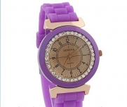 Gift-HK New Fashion Geneve Brand CZ Rhinestone Bling Table Silicone Women Wrist Watch (Purple)