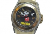 MCK822 Men's Disney Mickey Mouse Gold Tone Swarovski Crystals Black Face Watch