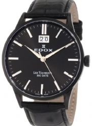 Edox Men's 63001 37N NIN Les Vauberts Black Dial Black Ion-Plating Case Big Date Watch