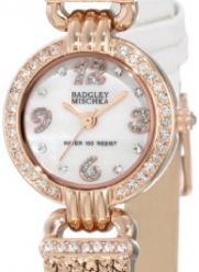 Badgley Mischka Women's BA/1212RGWT Swarovski Crystal Accented Rosegold-Tone White Leather Strap Watch
