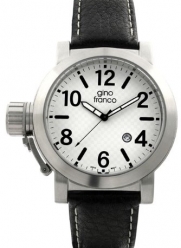 gino franco Men's 9617WT Westside Round Stainless Steel Genuine Leather Strap Watch