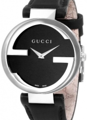 Gucci Women's YA133301 Interlocking Black Leather Steel Case Watch