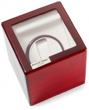 Diplomat Single Cherry Wood Watch Winder with White Leatherette Interior