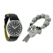 Morgan De Toi M1093A Bracelet and Ladies Analogue Quartz Black Strap Diamante Watch