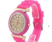 Gift-HK New Fashion Geneve Brand CZ Rhinestone Bling Table Silicone Women Wrist Watch (Rose)