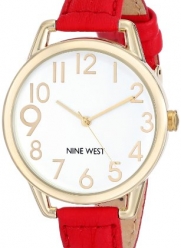 Nine West Women's NW/1582WTRD Gold-Tone Case Easy-to-Read Dial Thin Red Strap Watch