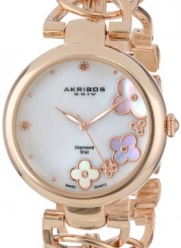 Akribos XXIV Women's AK645RG Lady Diamond Swiss Quartz Diamond Mother-of-Pearl Flower Rose-tone Circle Link Bracelet Watch